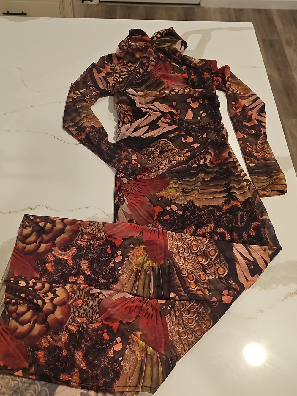 All Saints Brown Multicolor Long Sleeve Printed Dress